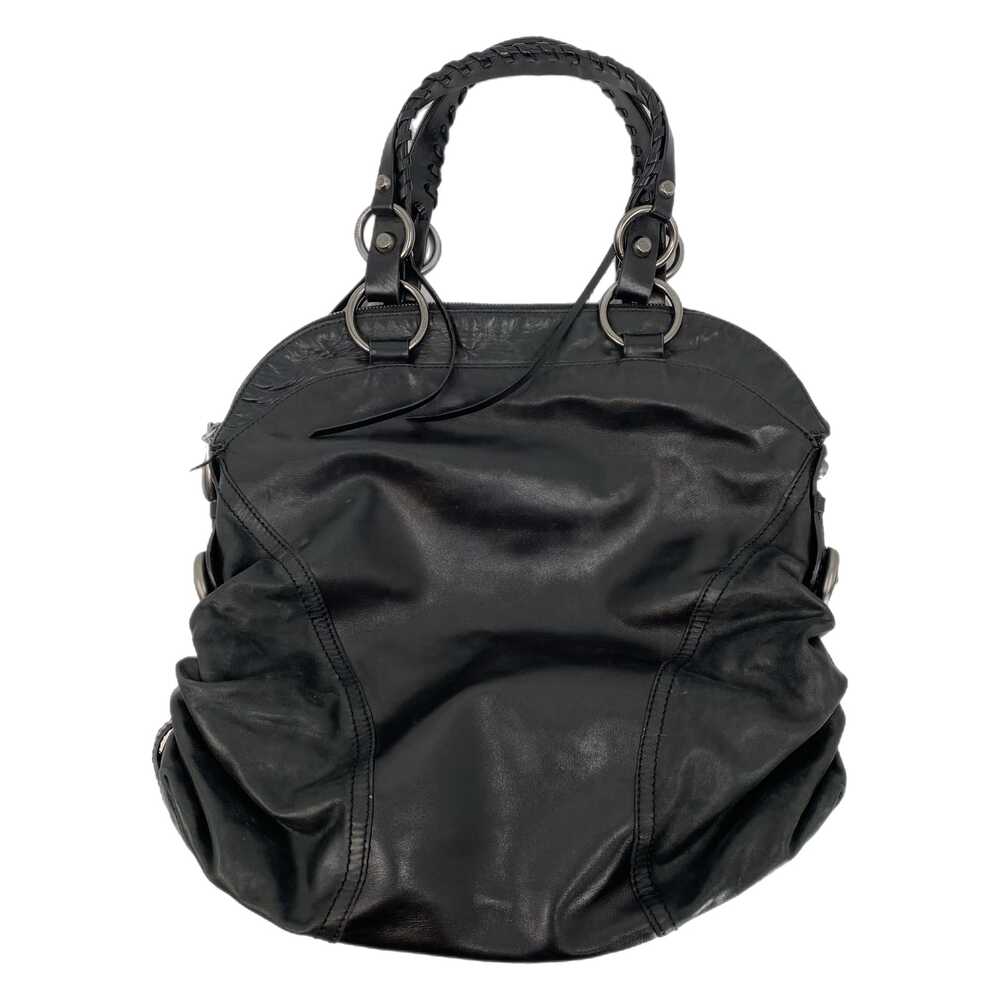 Francesco Biasia Black Leather Ruched Side Shoulder Bag | Medium Size